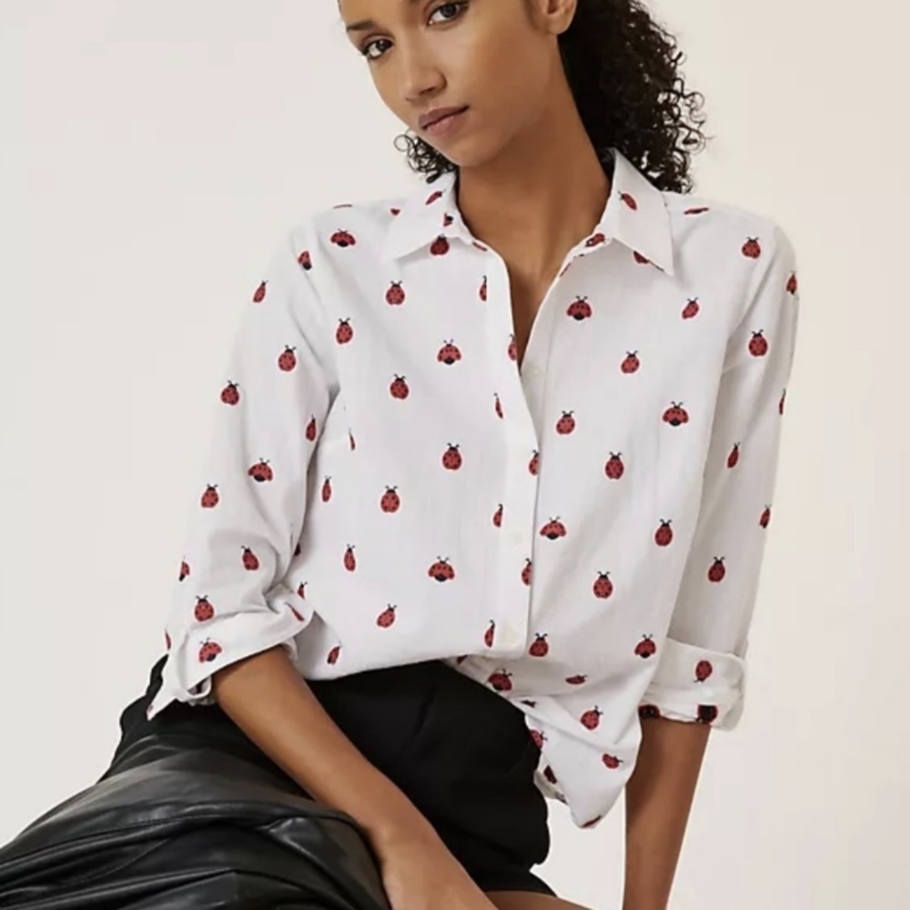 Anthropologie | Maeve by Anthropologie Classic Lady Bug Button Down